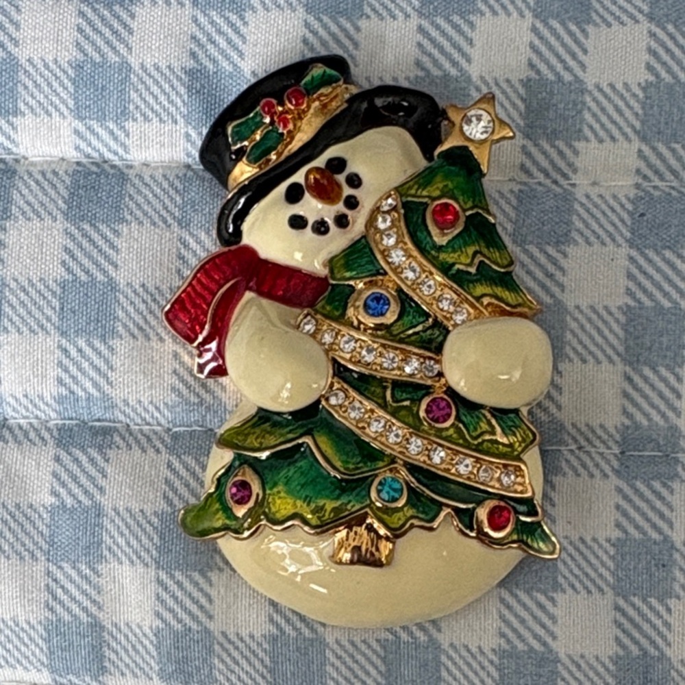 Vintage Christopher Radko Festive Snowman Christmas Brooch